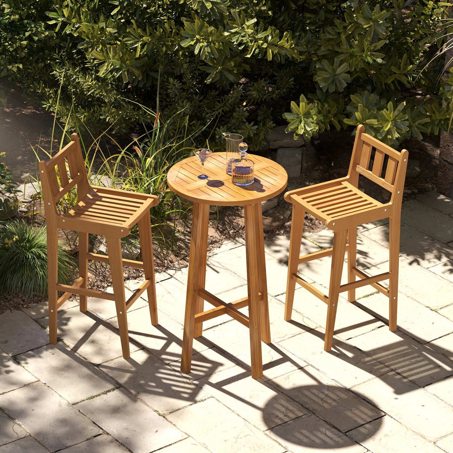Teak Wood Bar Chair 30 Inch with Footrest and Backrest