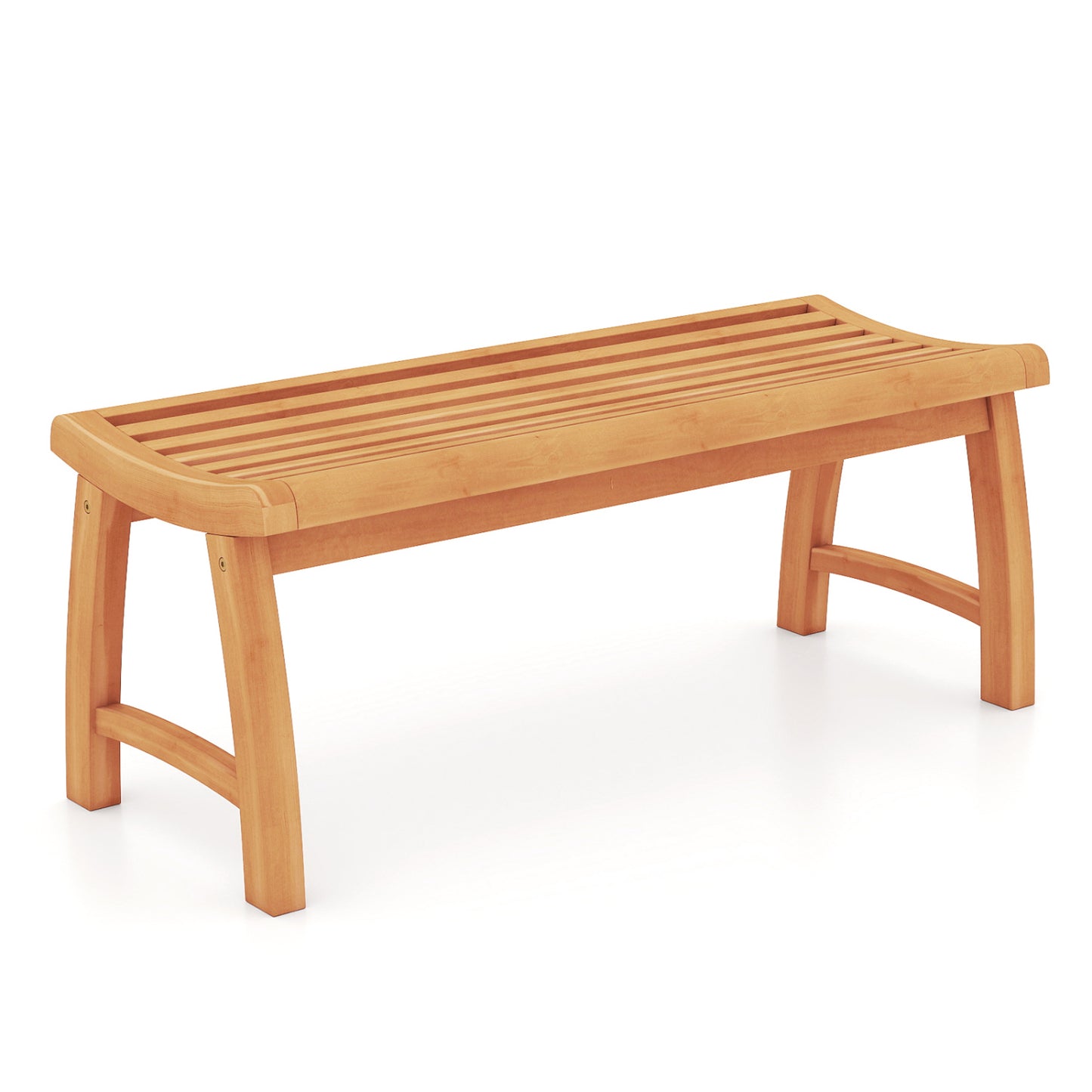 Teak Wood Backless Bench with Contoured Slatted Seat