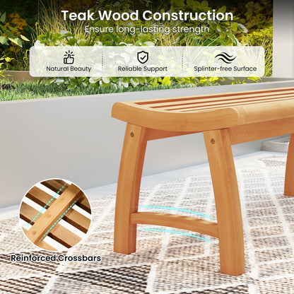 Teak Wood Backless Bench with Contoured Slatted Seat