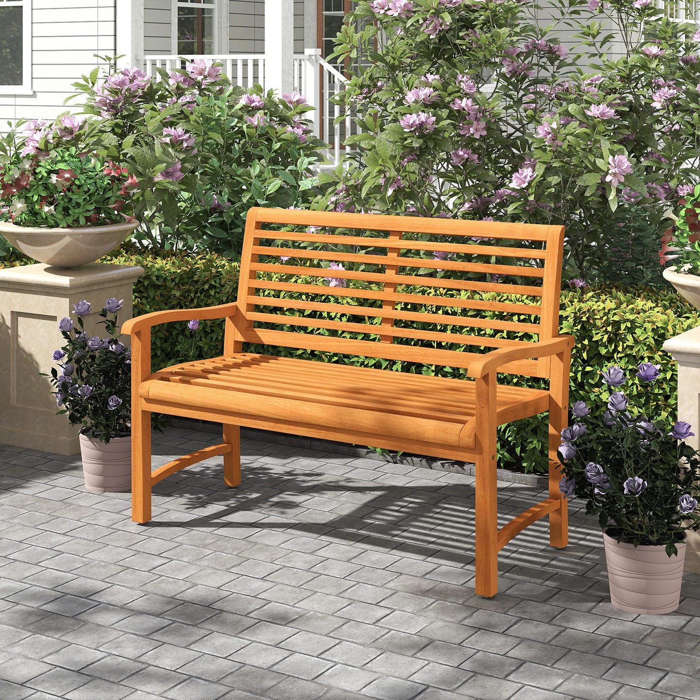 Teak Wood Garden Bench with Slatted Backrest - 47" Wide