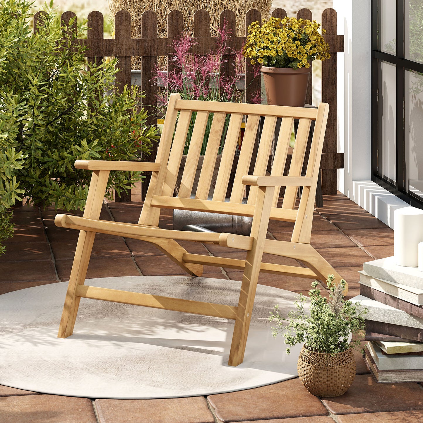 Teak Wood Reclining Outdoor Chair with Armrests