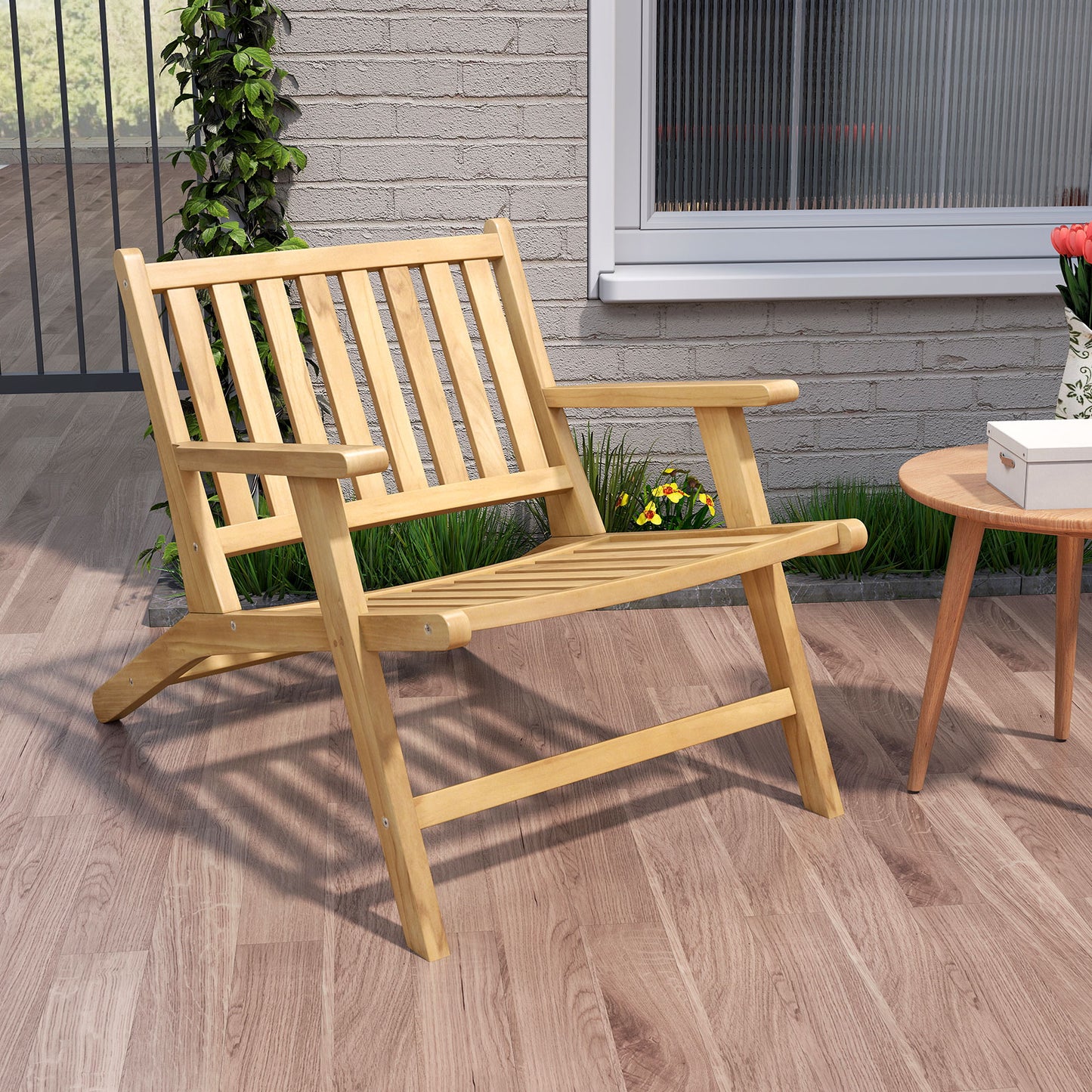 Teak Wood Reclining Outdoor Chair with Armrests