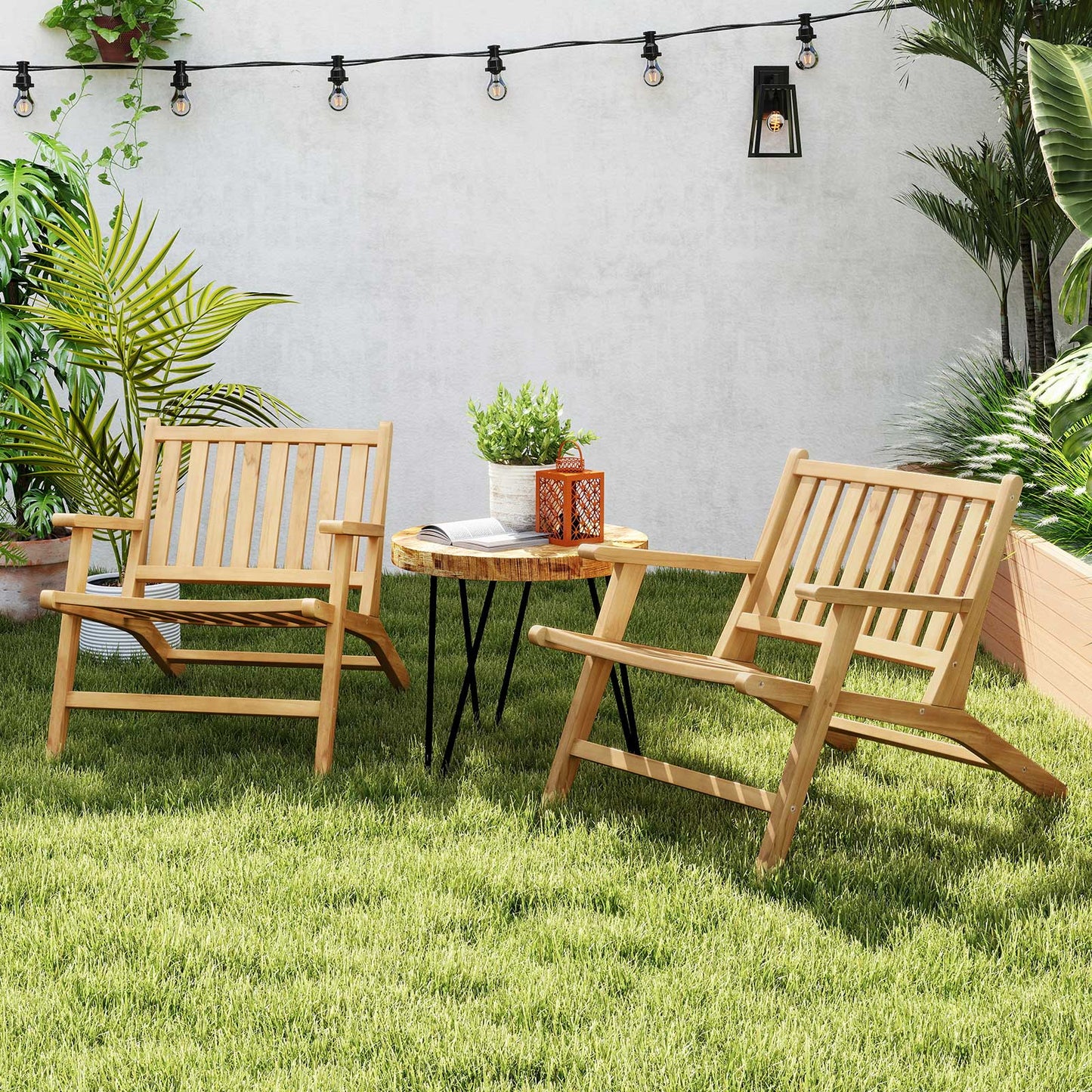 Teak Wood Reclining Outdoor Chair with Armrests