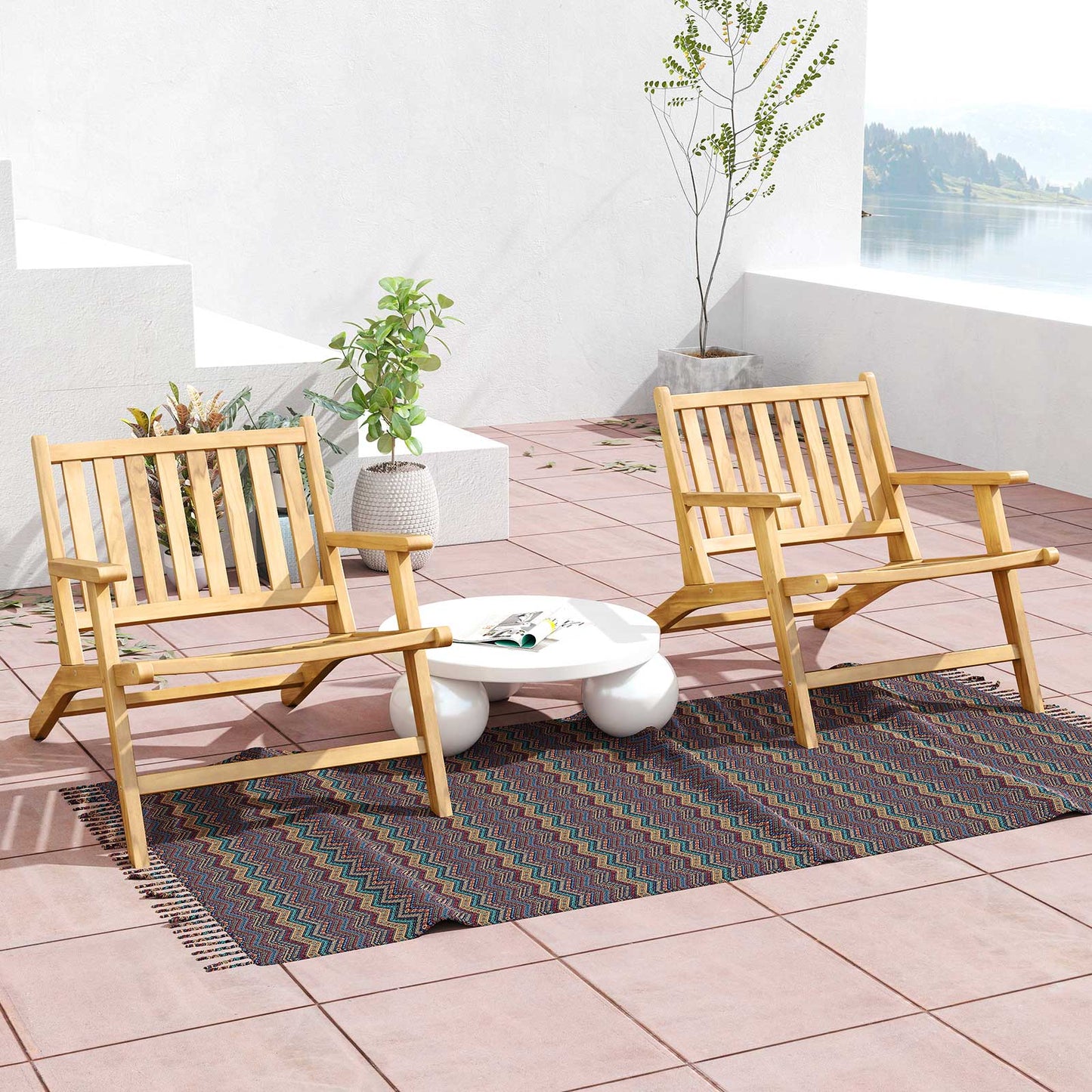 Teak Wood Reclining Outdoor Chair with Armrests