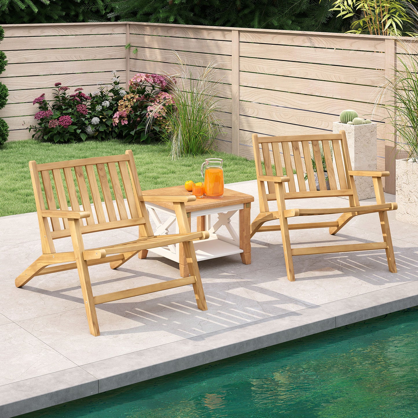Teak Wood Reclining Outdoor Chair with Armrests