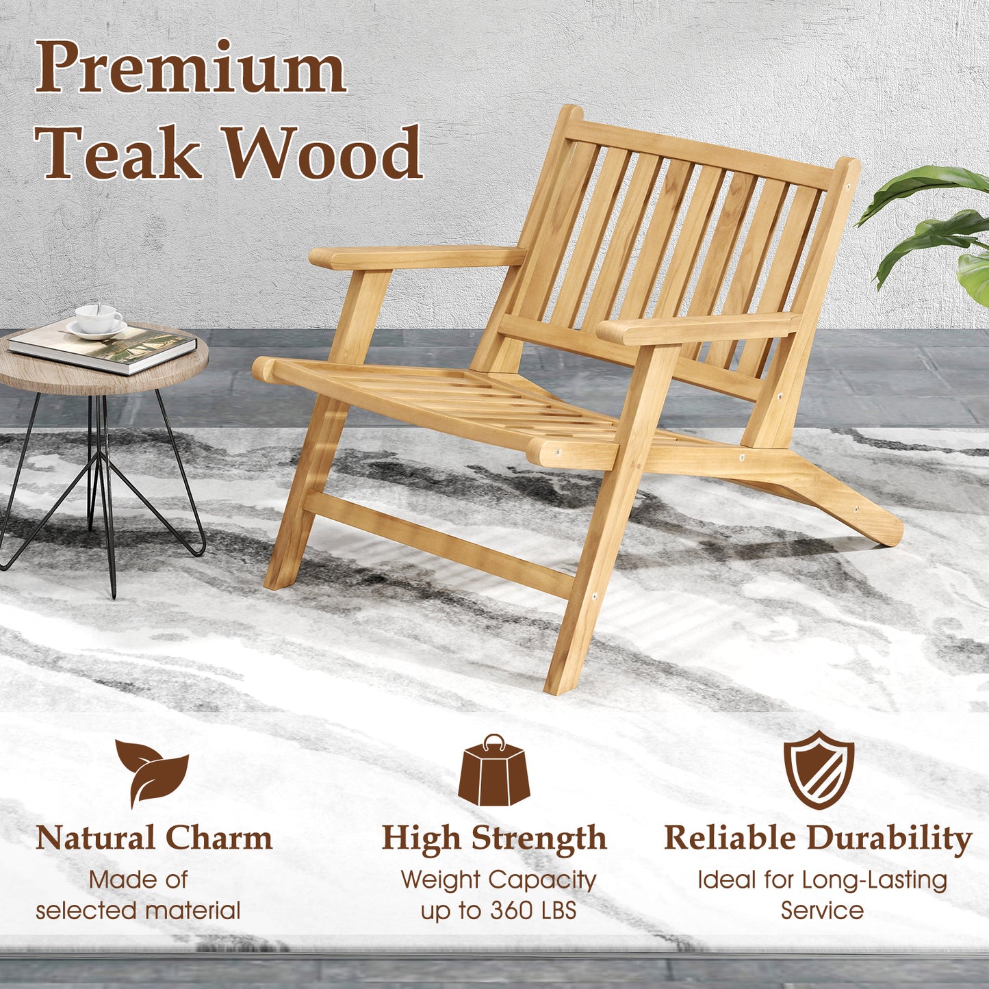 Teak Wood Reclining Outdoor Chair with Armrests
