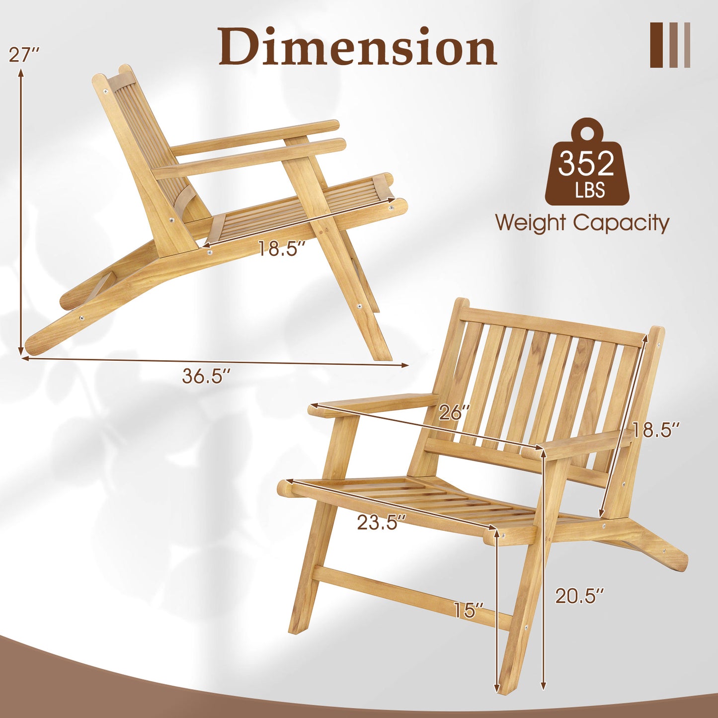 Teak Wood Reclining Outdoor Chair with Armrests