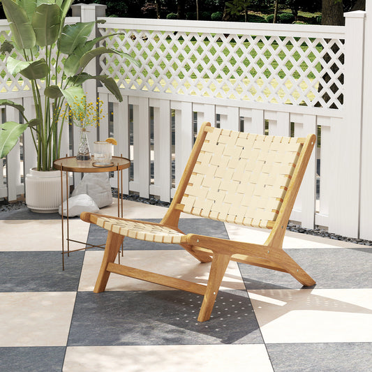 Teak Wood Armless Patio Dining Chair with Webbing Seat