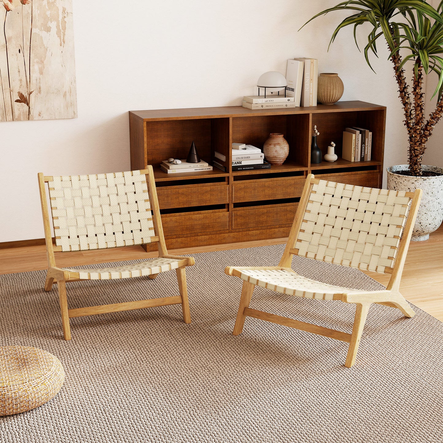 Teak Wood Armless Patio Dining Chair with Webbing Seat