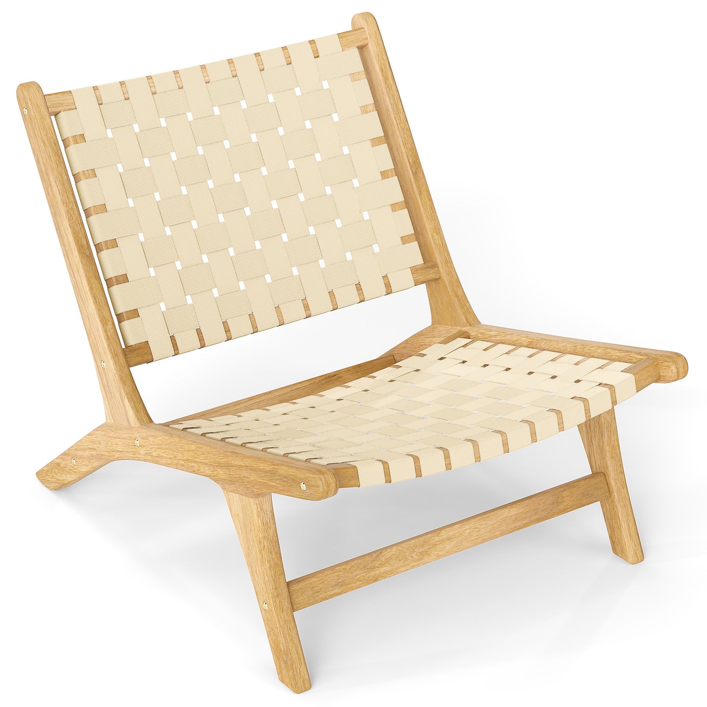 Teak Wood Armless Patio Dining Chair with Webbing Seat