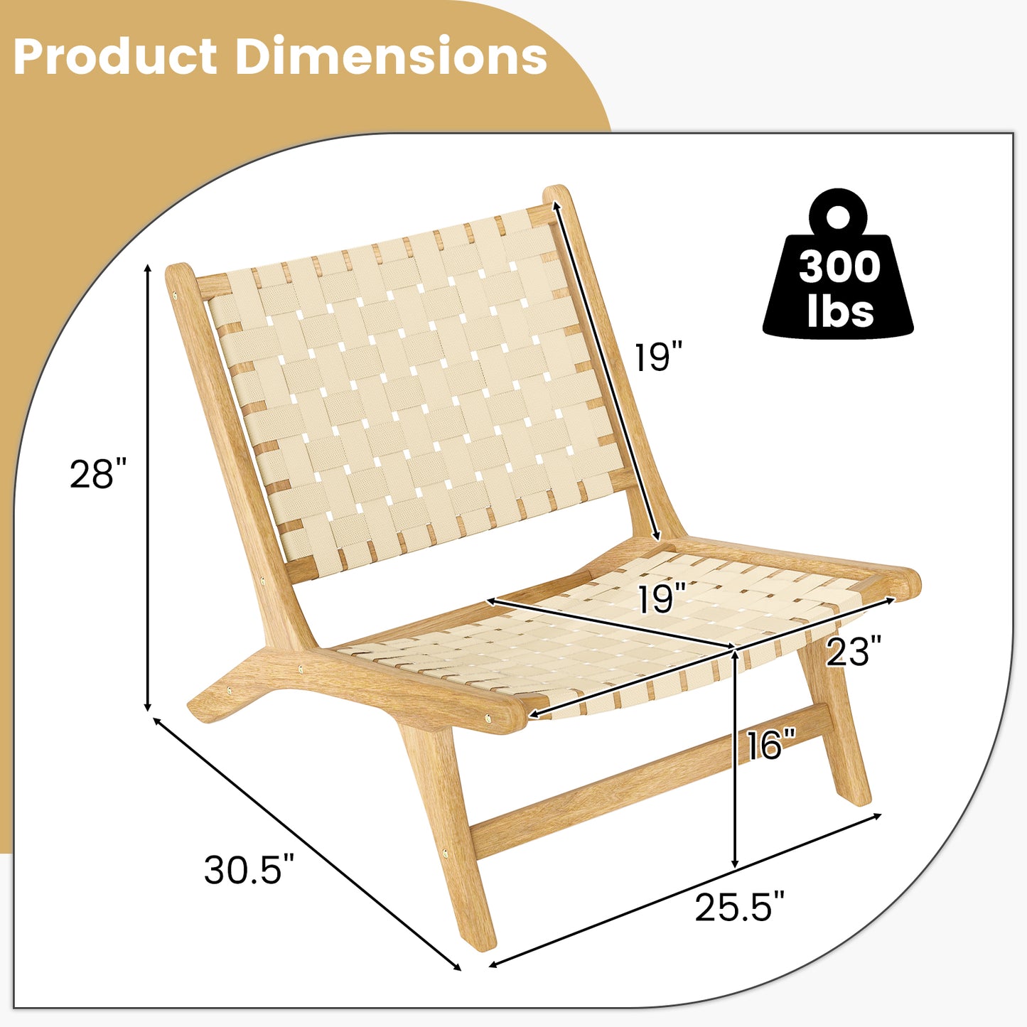 Teak Wood Armless Patio Dining Chair with Webbing Seat