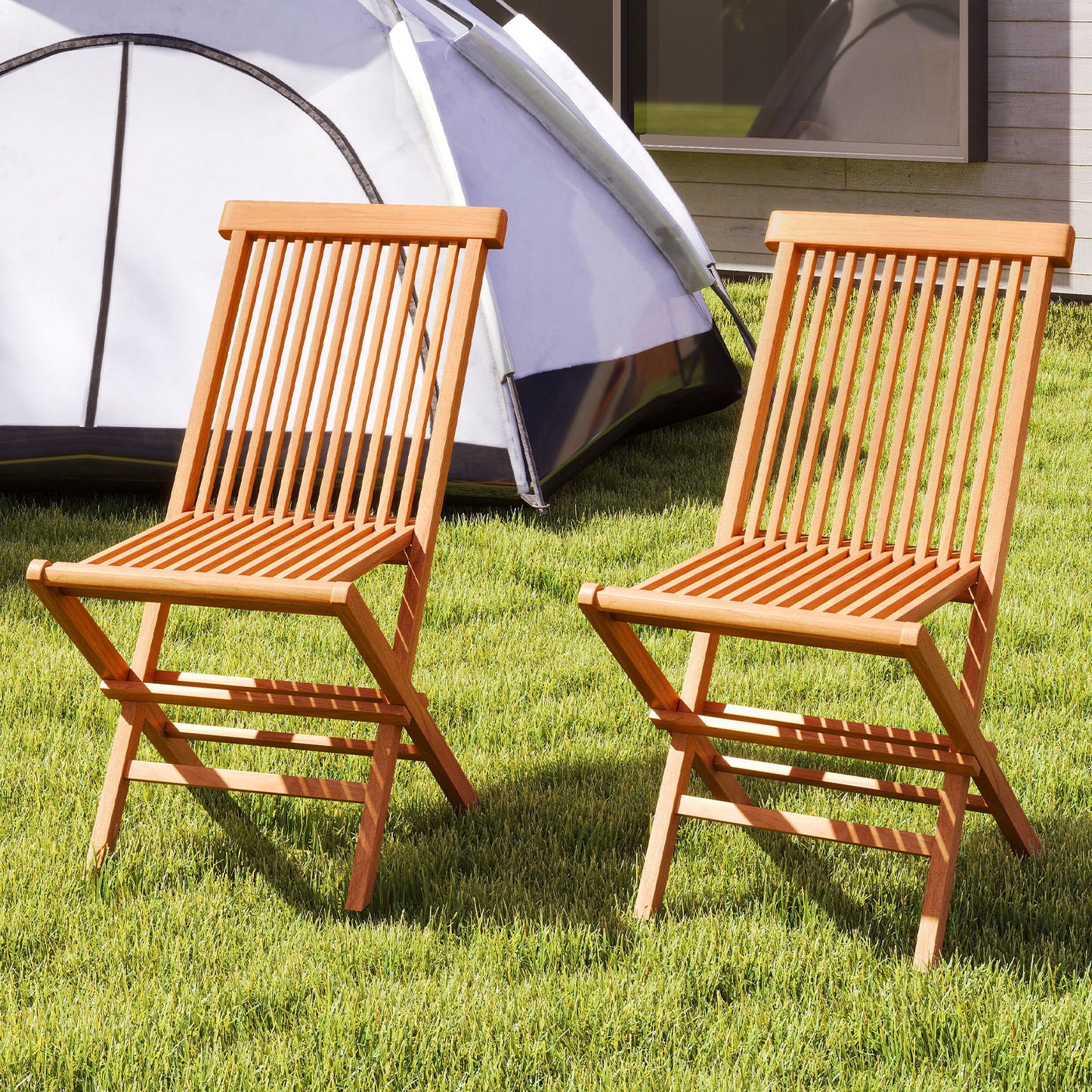 Teak Wood Patio Dining Chairs Set of 2 with High Back