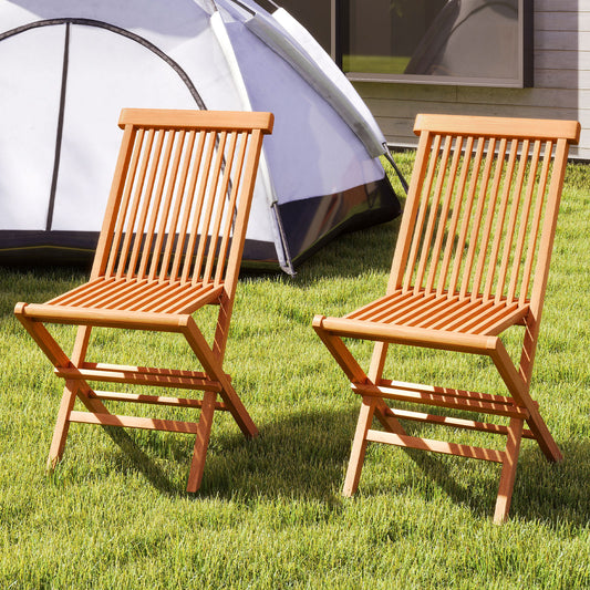 Teak Wood Patio Dining Chairs Set of 2 with High Back