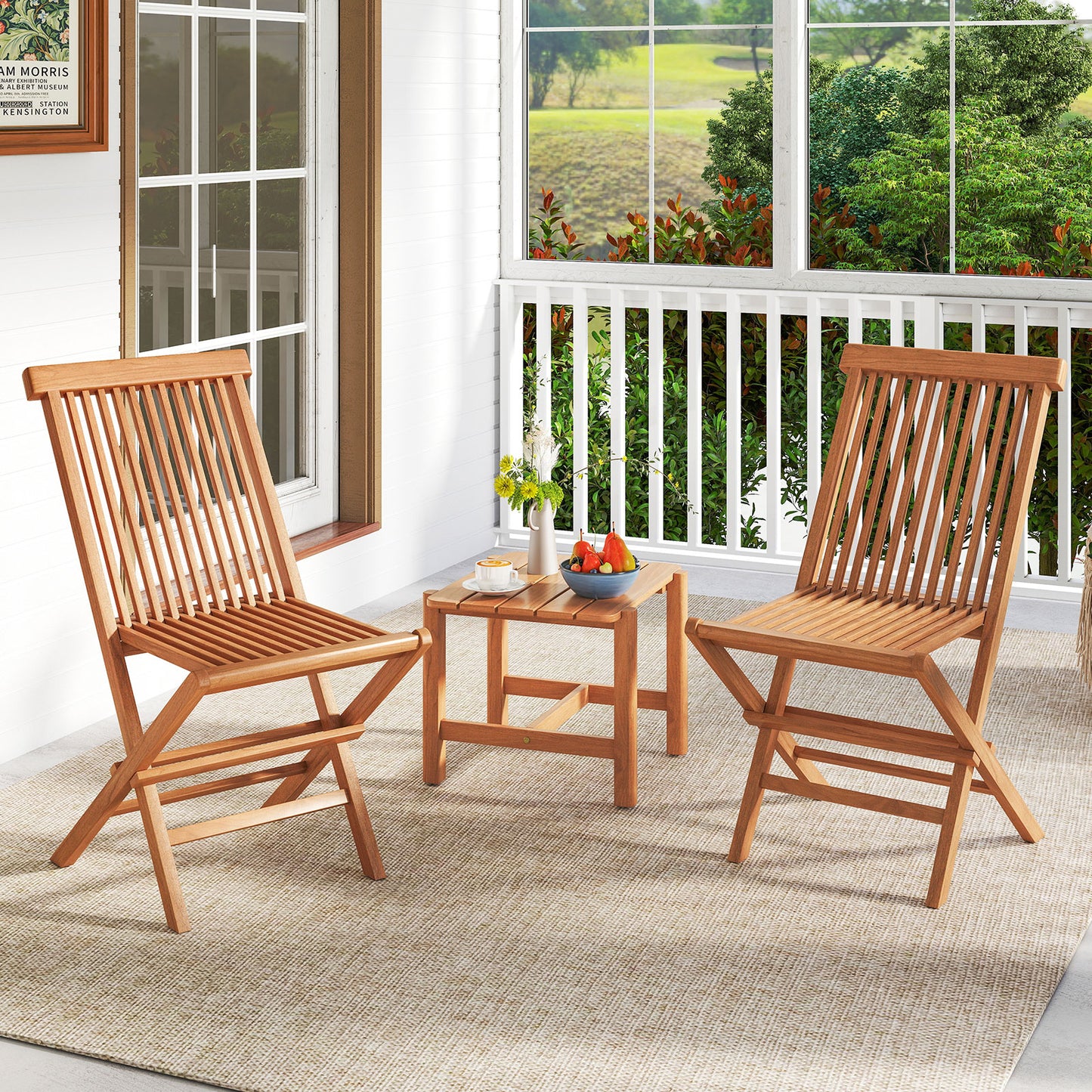 Teak Wood Patio Dining Chairs Set of 2 with High Back