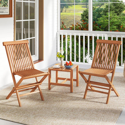 Teak Wood Patio Dining Chairs Set of 2 with High Back