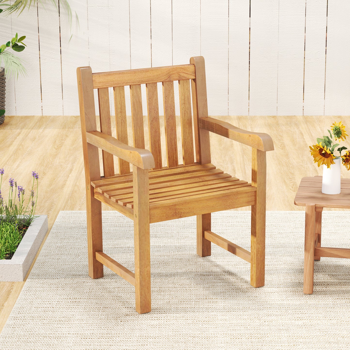 Teak Wood Patio Dining Chair with Slatted Seat