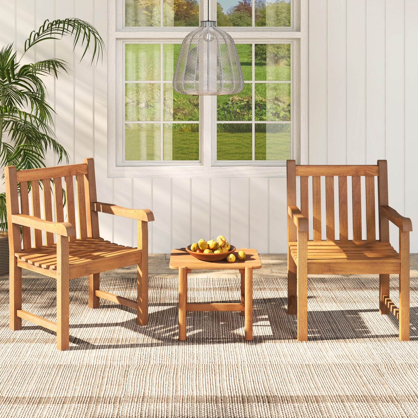Teak Wood Patio Dining Chair with Slatted Seat