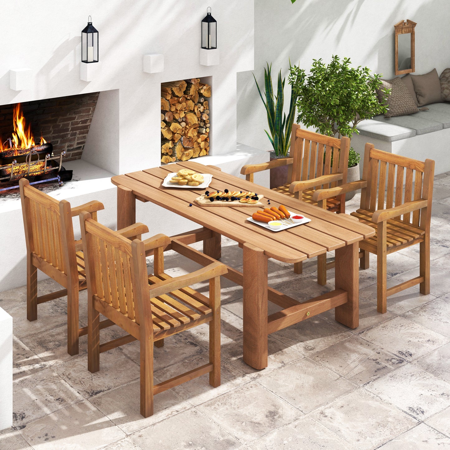 Teak Wood Patio Dining Chair with Slatted Seat