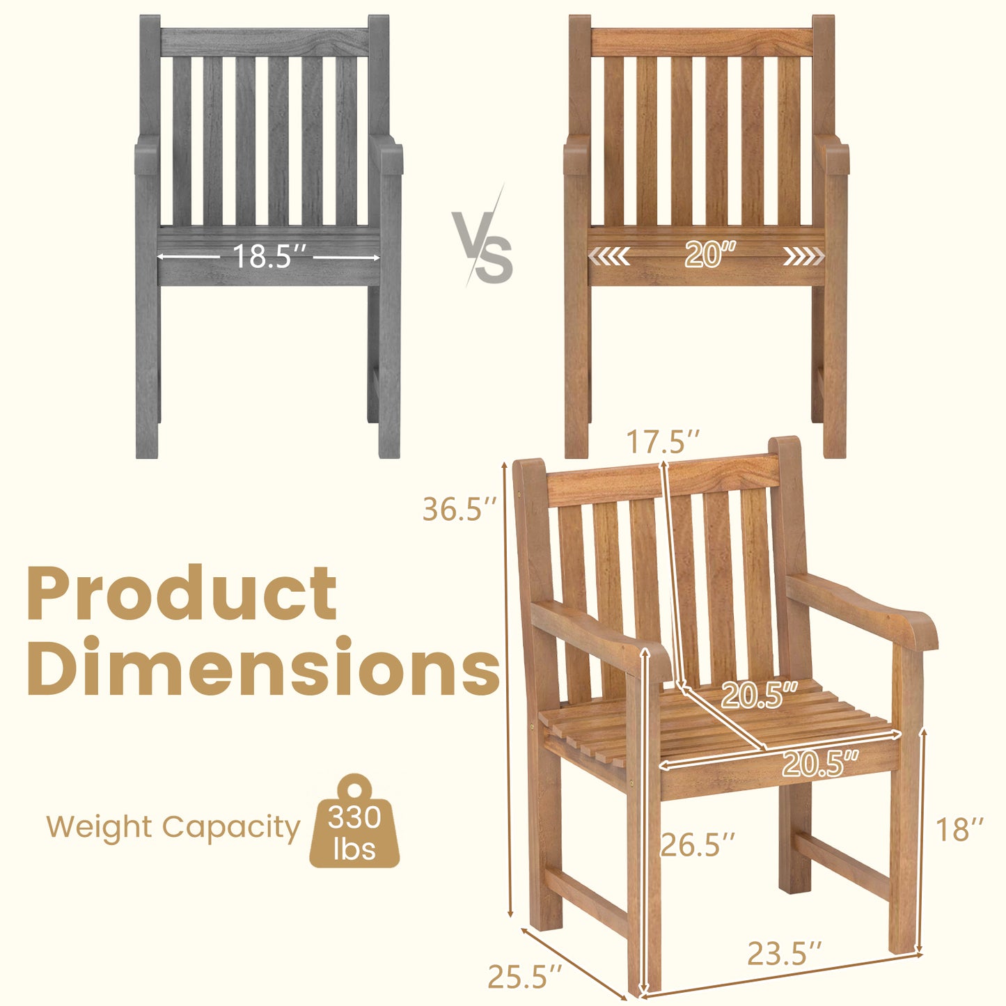 Teak Wood Patio Dining Chair with Slatted Seat