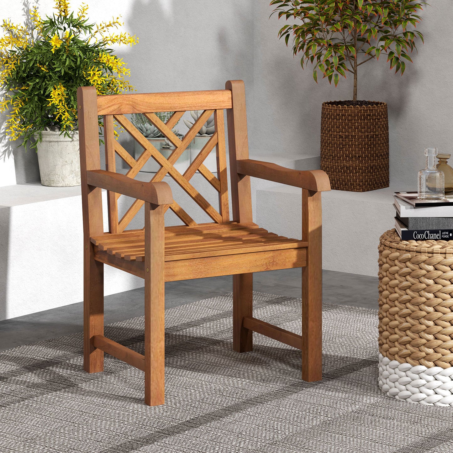 Teak Wood Patio Dining Chair with Slatted Seat