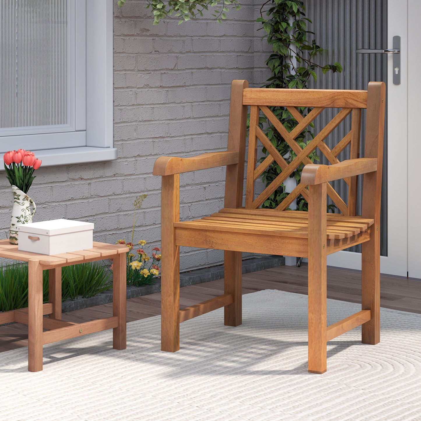 Teak Wood Patio Dining Chair with Slatted Seat