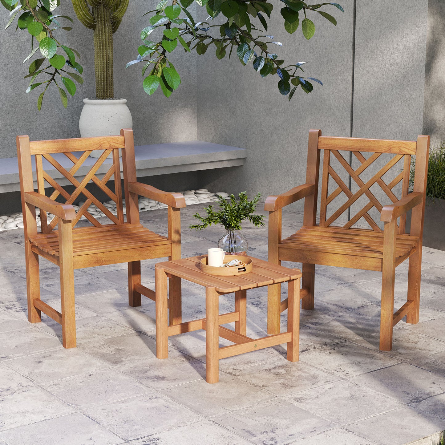 Teak Wood Patio Dining Chair with Slatted Seat