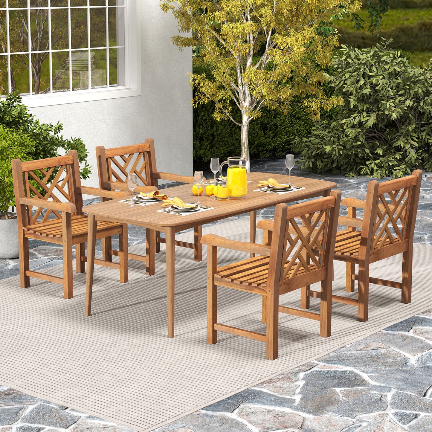 Teak Wood Patio Dining Chair with Slatted Seat