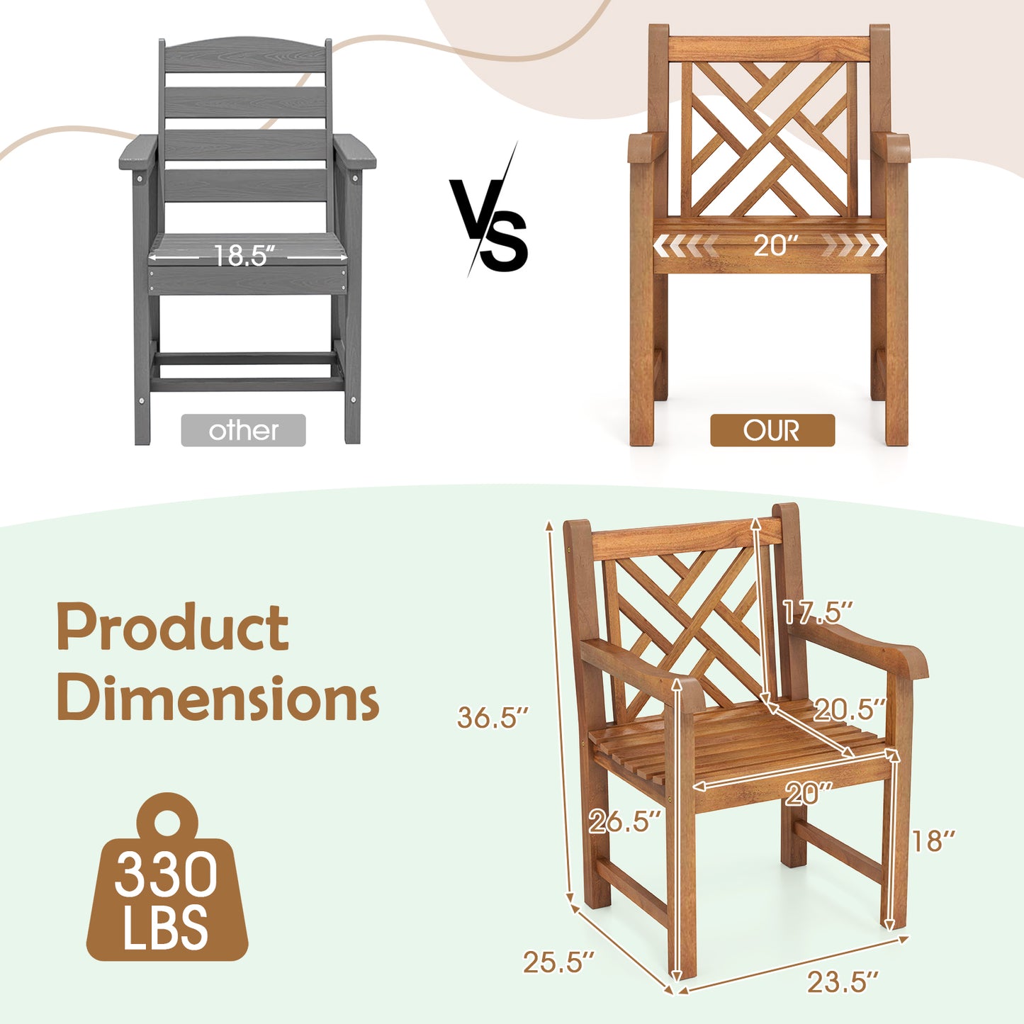 Teak Wood Patio Dining Chair with Slatted Seat
