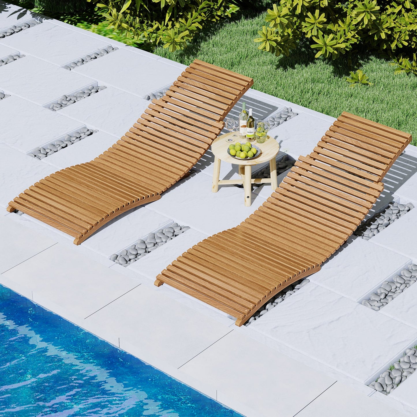 Teak Wood Patio Folding Chaise Lounge Chair with Slatted Seat