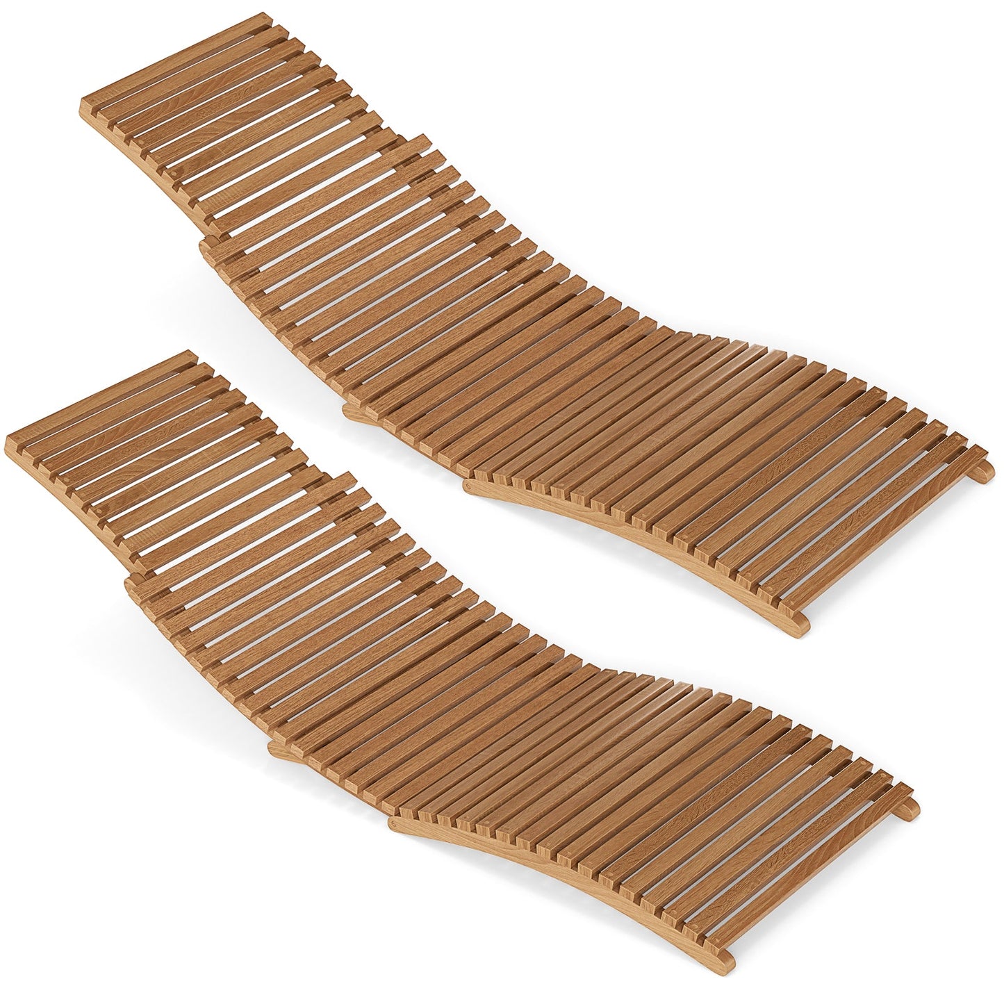 Teak Wood Patio Folding Chaise Lounge Chair with Slatted Seat