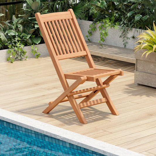 Teak Wood Folding Patio Dining Chair with Slatted Seat