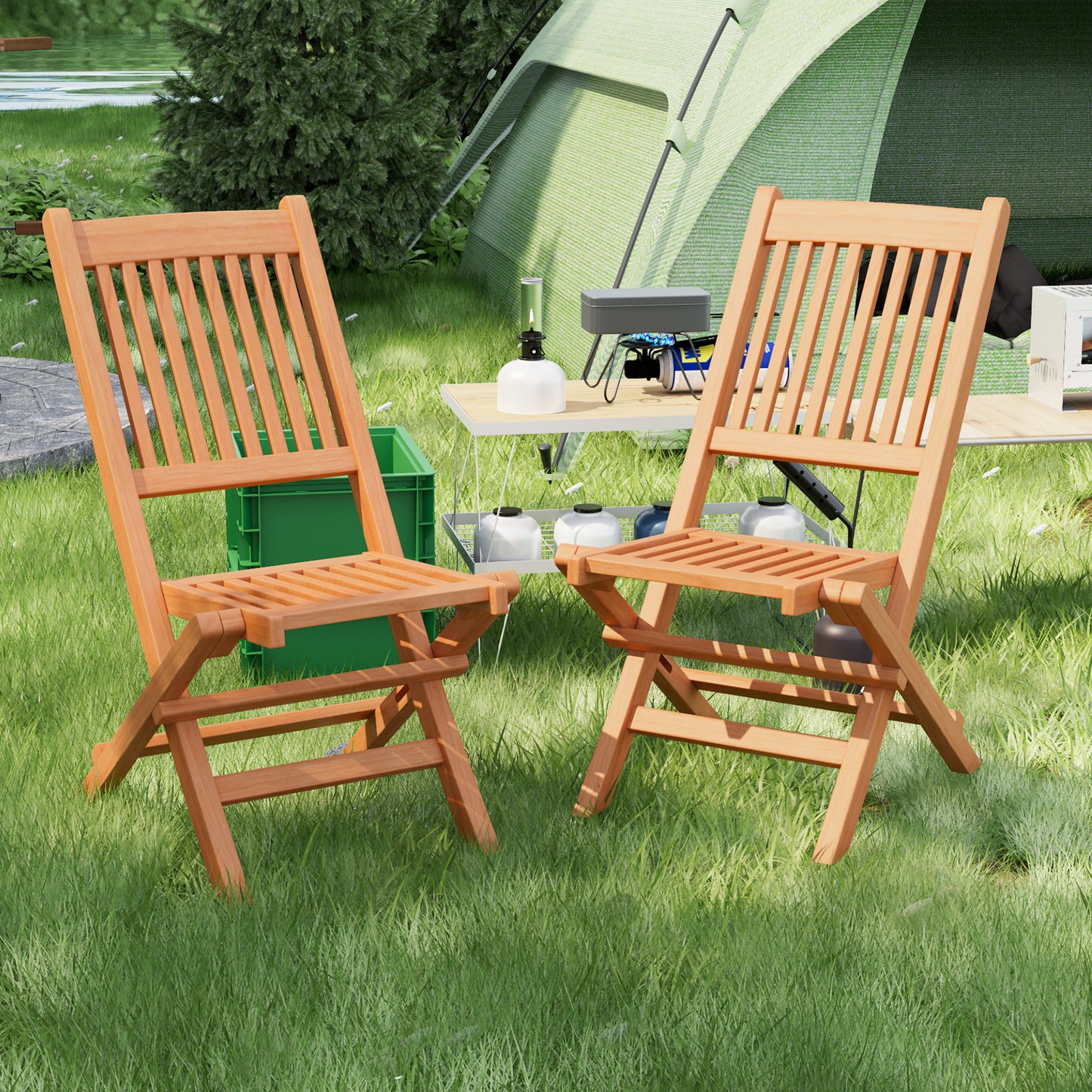 Teak Wood Folding Patio Dining Chair with Slatted Seat