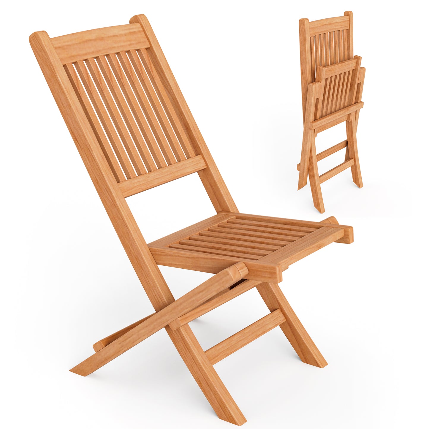 Teak Wood Folding Patio Dining Chair with Slatted Seat
