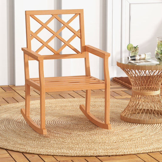 Teak Wood Rocking Chair with Backrest and Armrests
