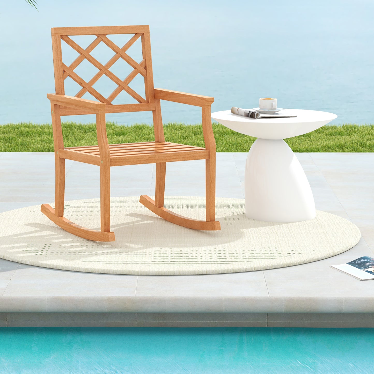 Teak Wood Rocking Chair with Backrest and Armrests