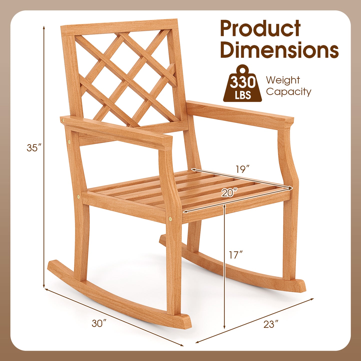 Teak Wood Rocking Chair with Backrest and Armrests