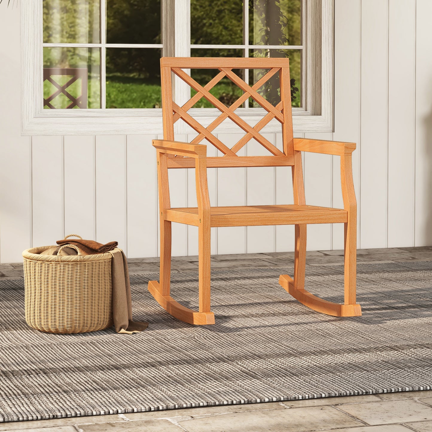 Teak Wood Rocking Chair with Backrest and Armrests