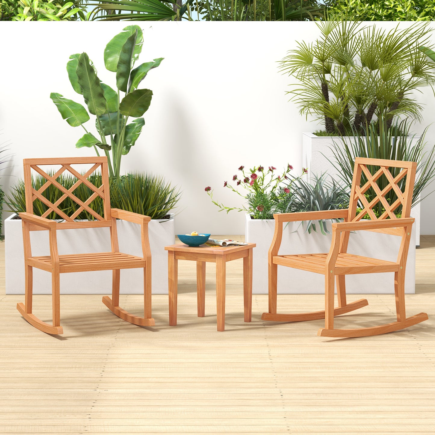 Teak Wood Rocking Chair with Backrest and Armrests