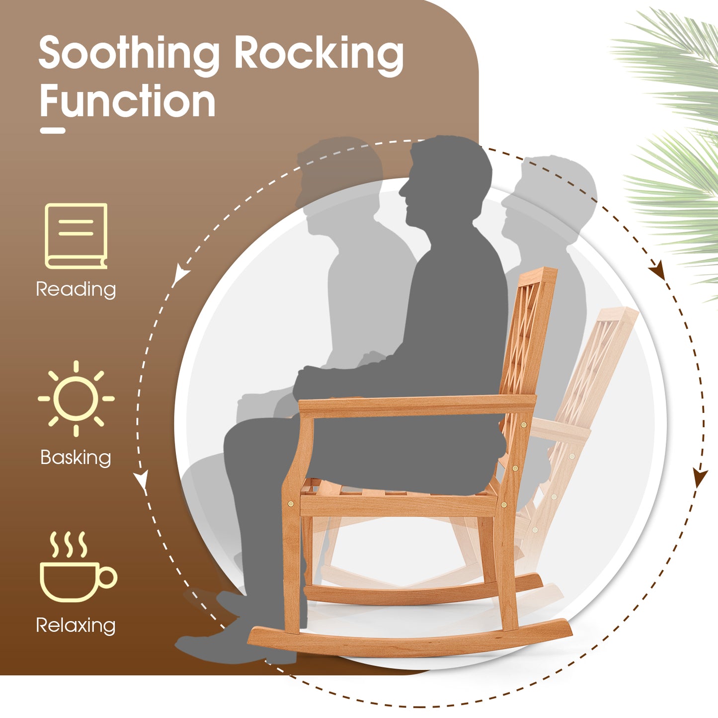 Teak Wood Rocking Chair with Backrest and Armrests