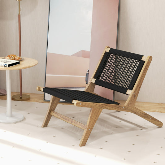 Teak Wooden Chair with Handwoven Cordage Seat