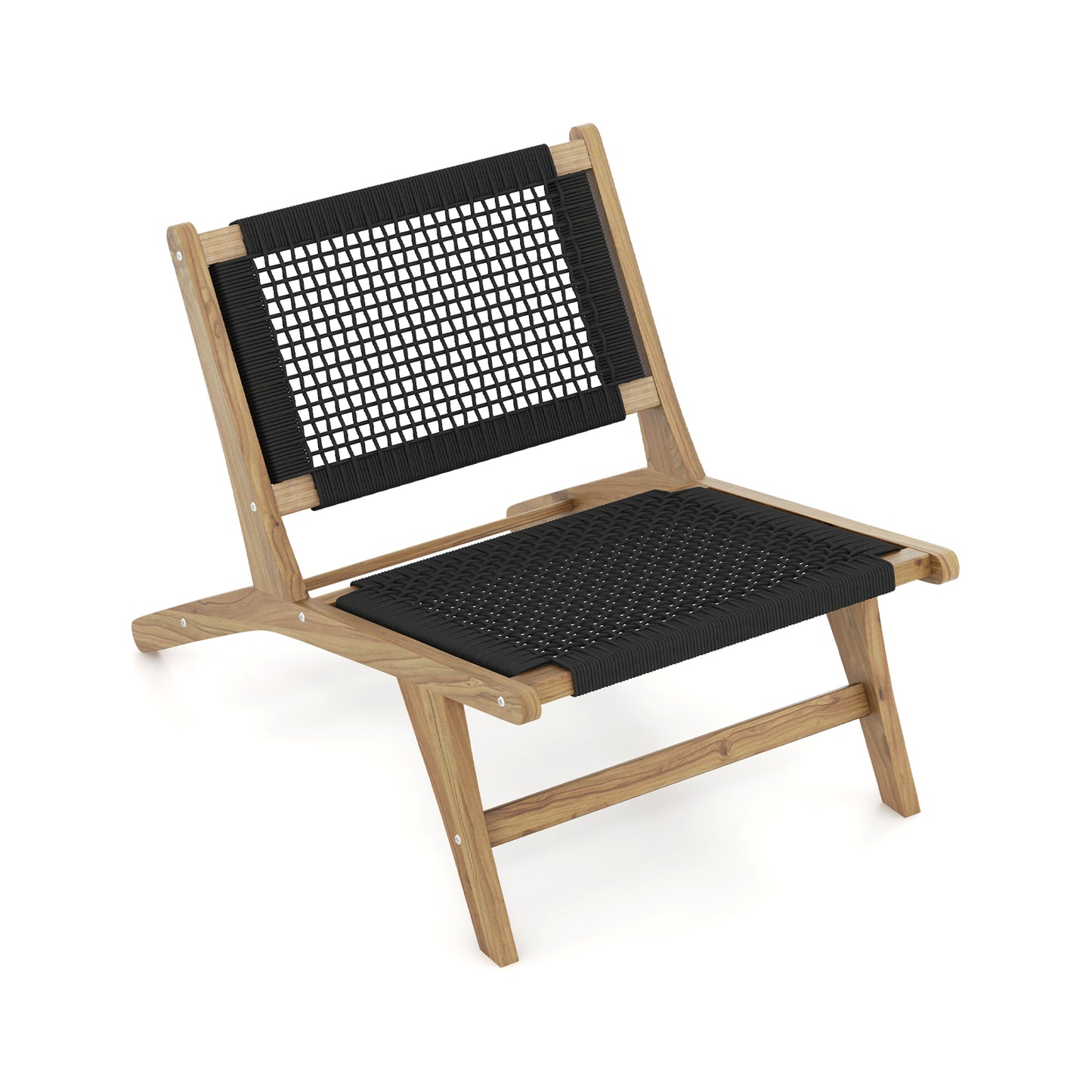 Teak Wooden Chair with Handwoven Cordage Seat