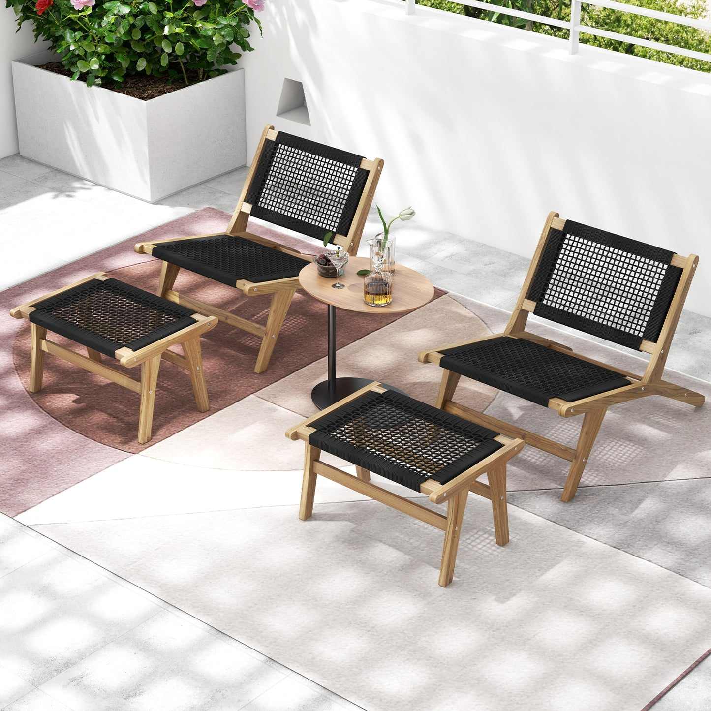 Teak Wooden Chair with Handwoven Cordage Seat
