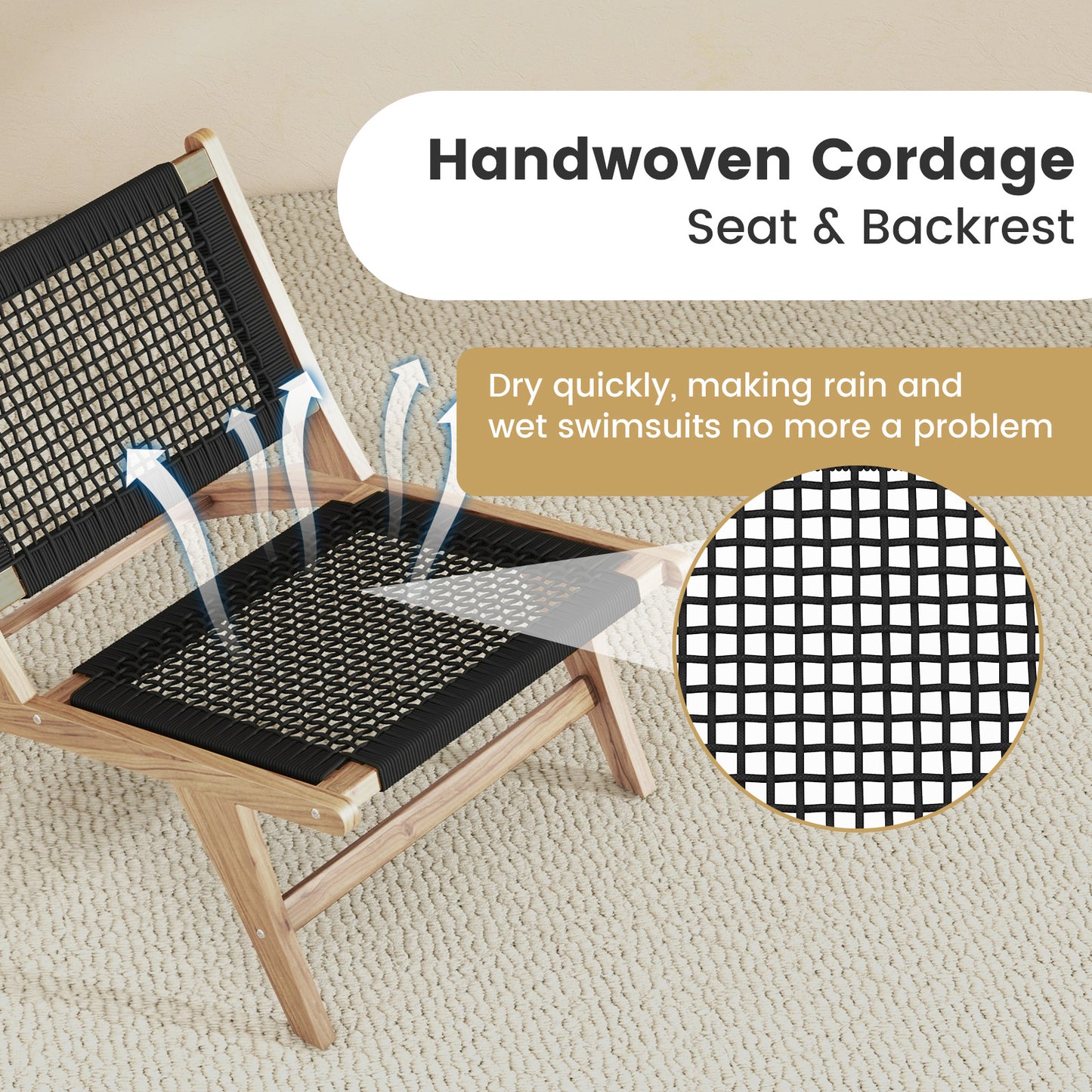 Teak Wooden Chair with Handwoven Cordage Seat