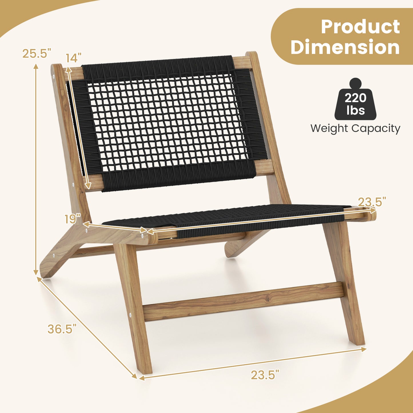 Teak Wooden Chair with Handwoven Cordage Seat