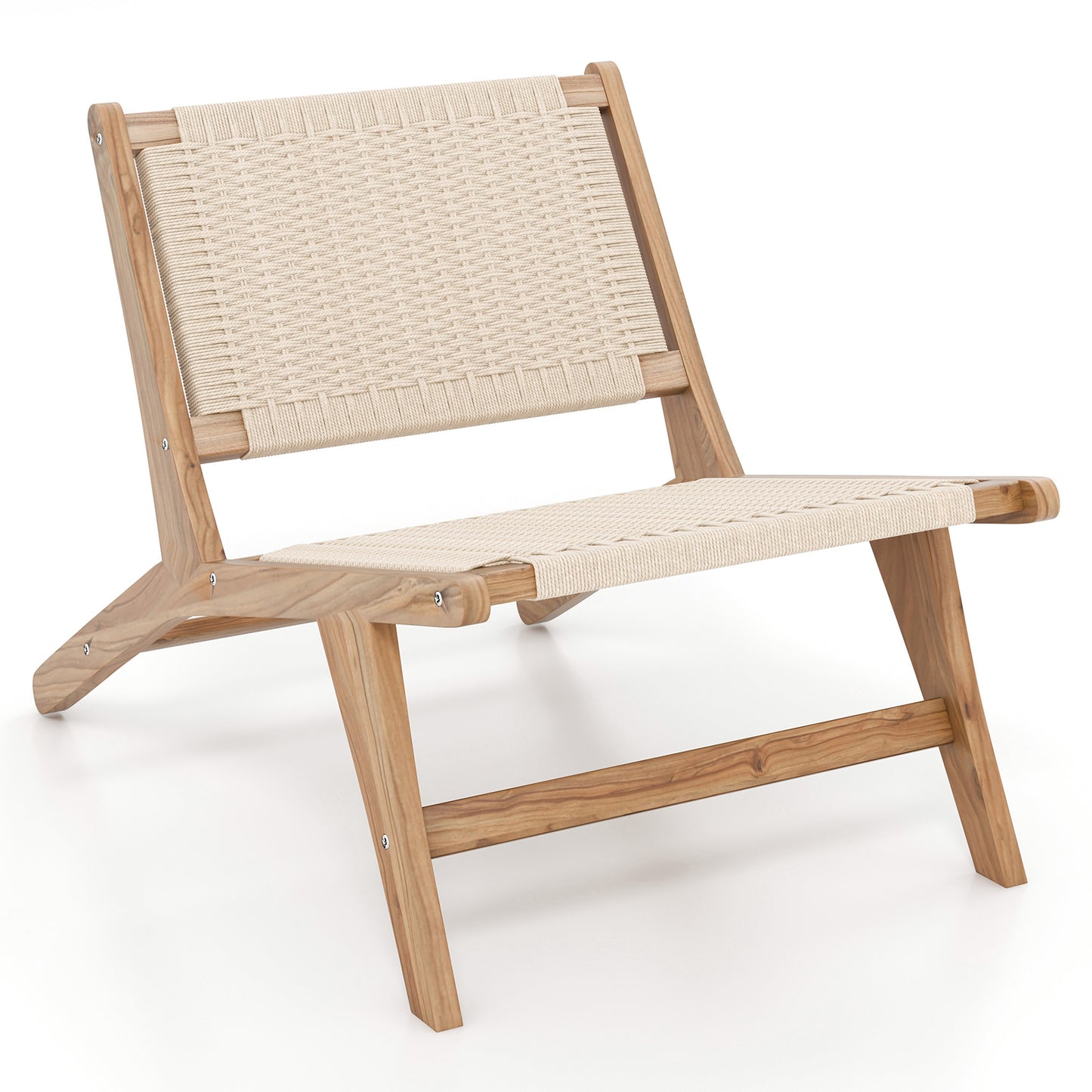Teak Wooden Chair with Braided Rope Seat and Backrest