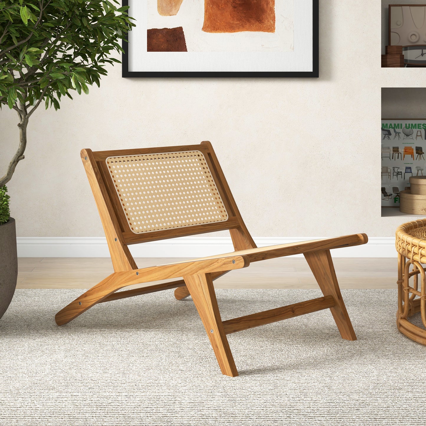 Teak Dining Chair with Handwoven Rattan Seat
