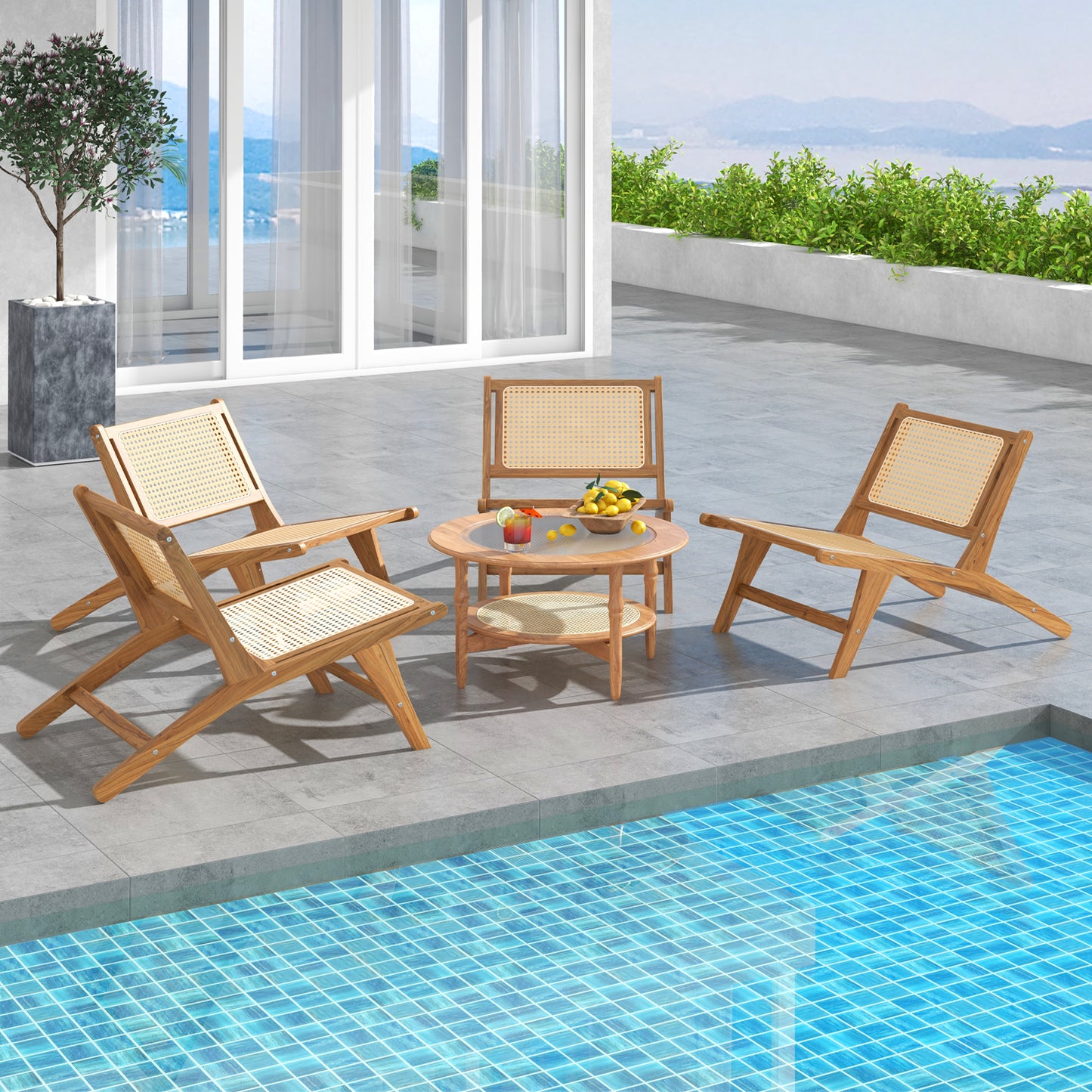 Teak Dining Chair with Handwoven Rattan Seat