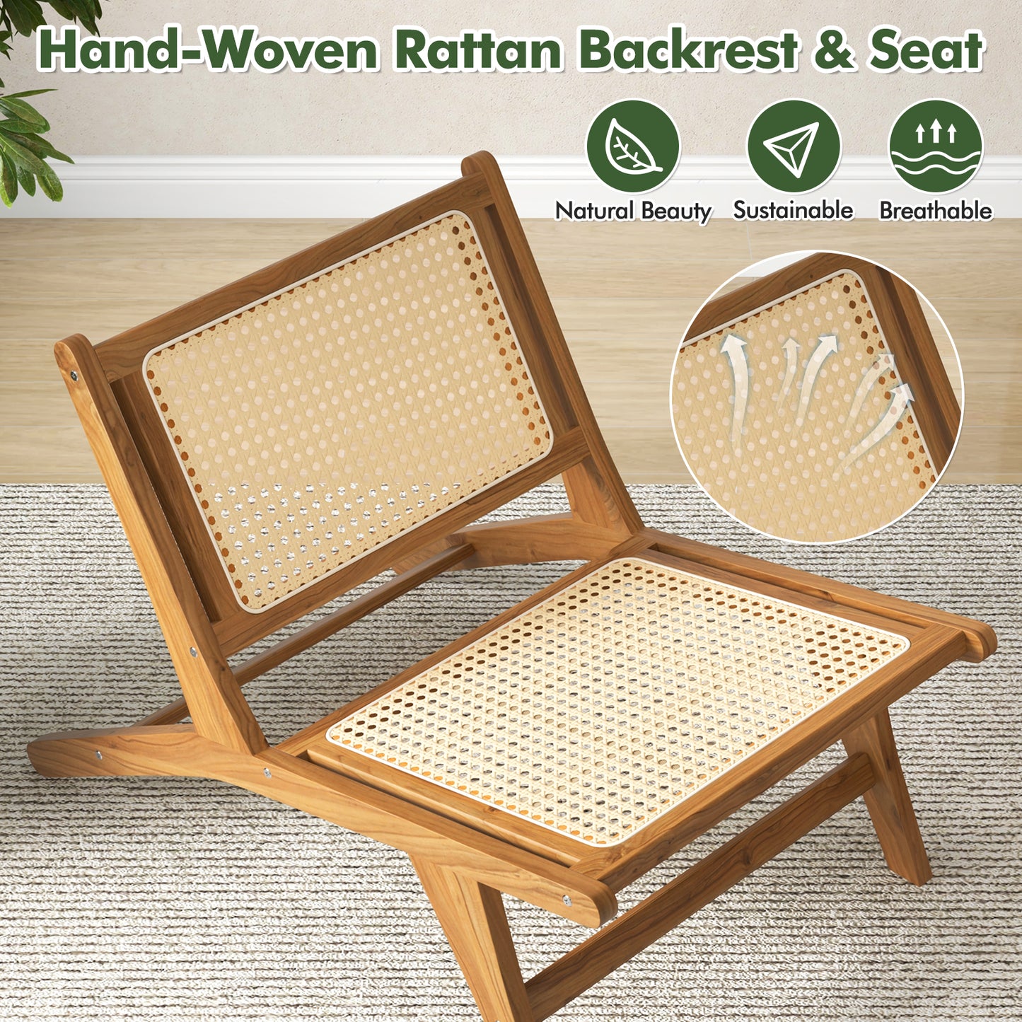Teak Dining Chair with Handwoven Rattan Seat