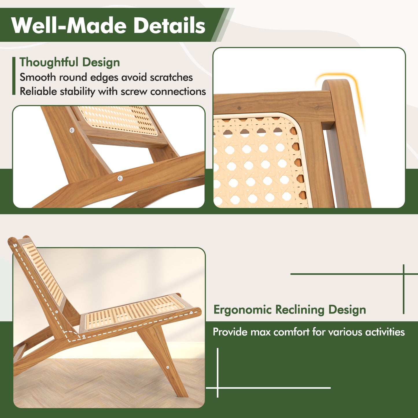 Teak Dining Chair with Handwoven Rattan Seat