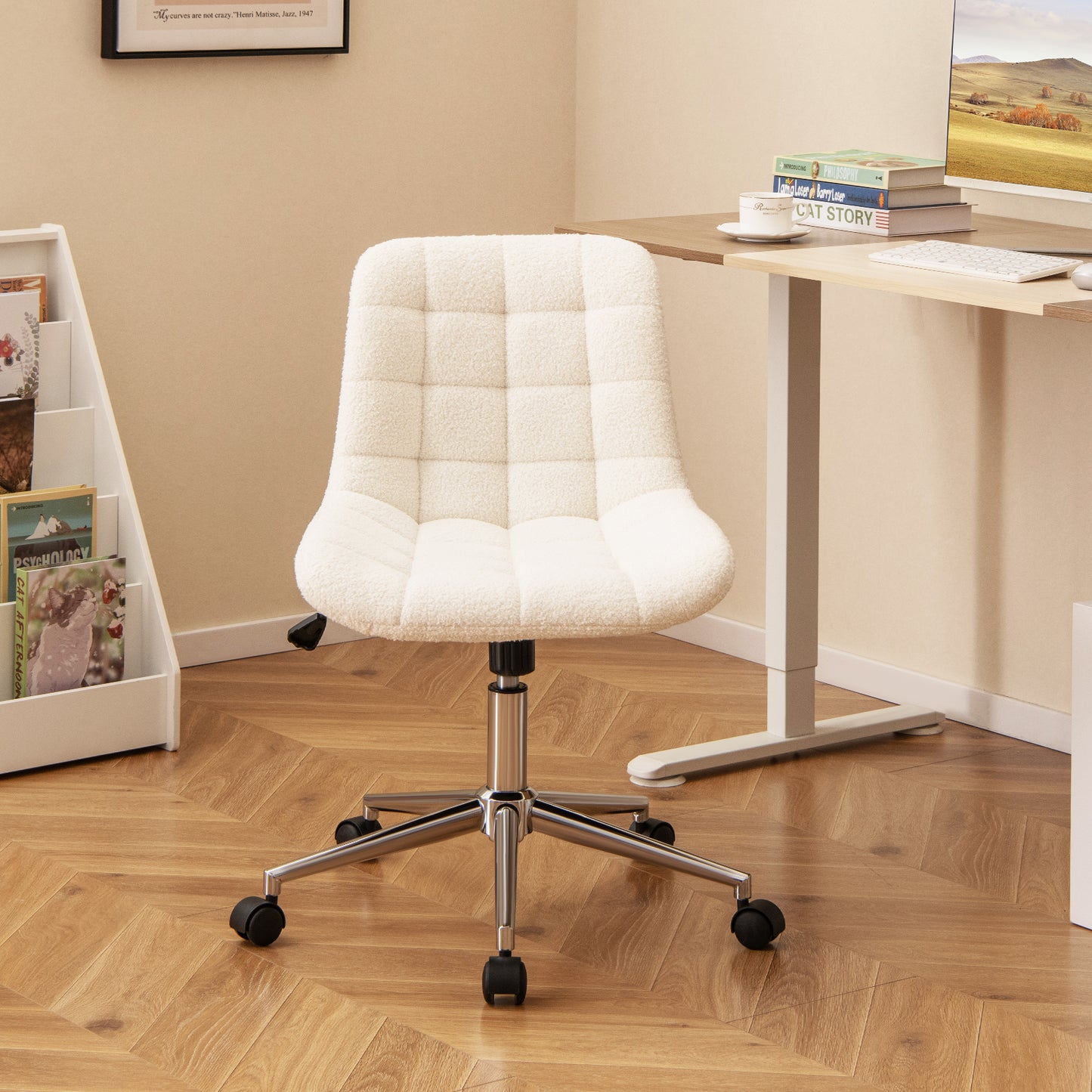 Armless Office Chair with Teddy Fleece and Adjustable Height